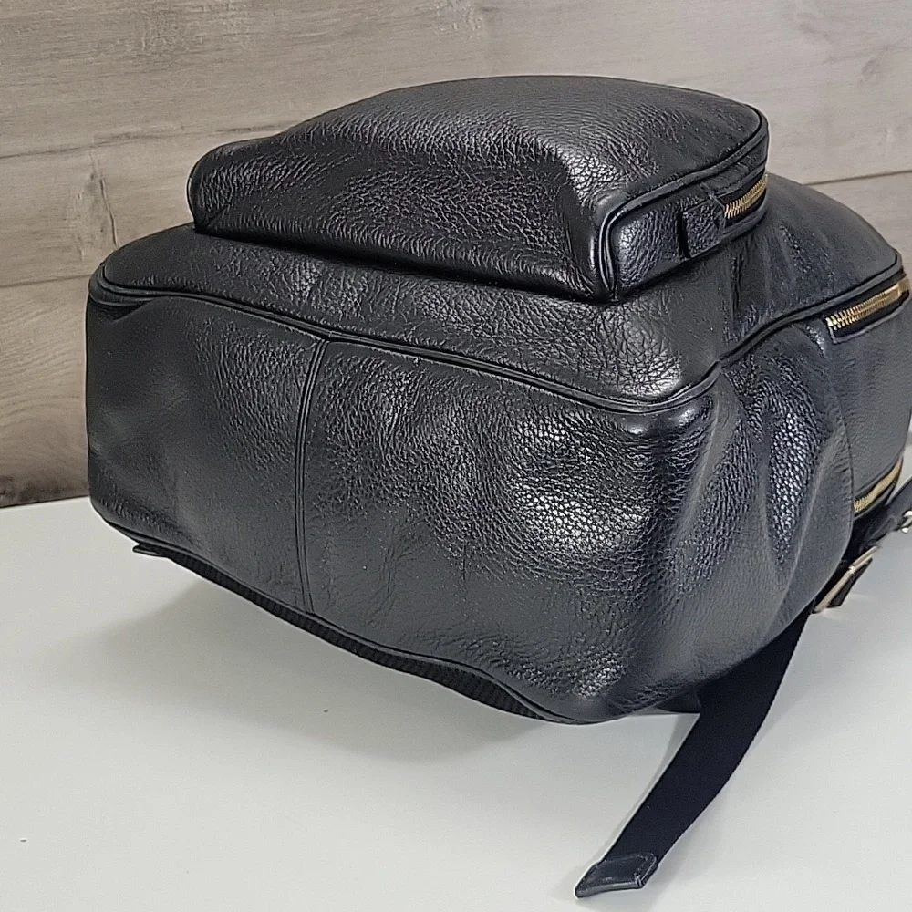Coach Black Pebbled Leather Laptop Backpack with Gold-Tone Logo 5869